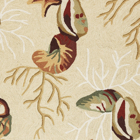 5' X 7' Beige And Brown Seashell and Coral Hand Hooked Area Rug