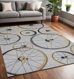 5' X 8' Gray Black And Yellow Abstract Geometric Hand Hooked Area Rug