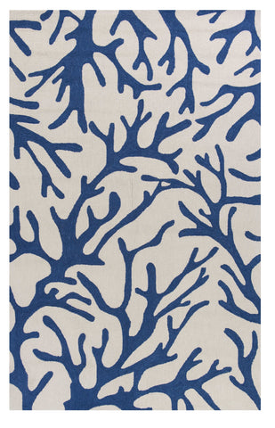 5' X 7' Ivory And Blue Coral Hand Hooked Area Rug