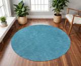 6' Blue Hand Woven Round Rug