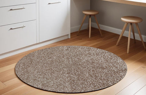 6' Beige And Brown Abstract Hand Woven Round Rug