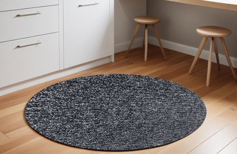 6' Black And White Hand Woven Round Rug