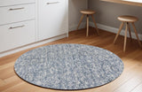 6' Slate Blue And Ivory Abstract Hand Woven Round Rug