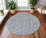 6' Slate Blue And Ivory Abstract Hand Woven Round Rug