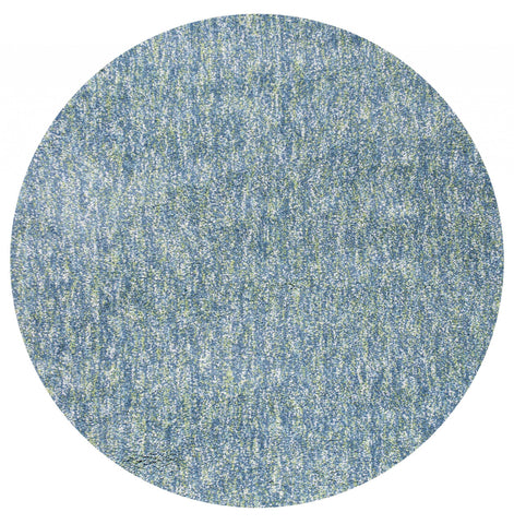 6' Blue And White Hand Woven Round Rug