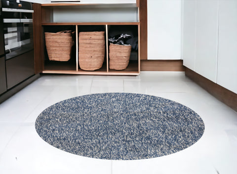 6' Indigo And Ivory Abstract Hand Woven Round Rug