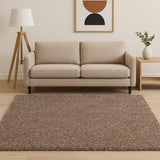 5' X 7' Beige And Brown Abstract Shag Hand Woven Area Rug