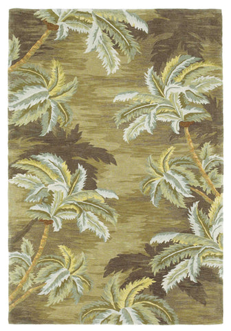 4' X 6' Moss Green And Yellow Wool Tropical Botanical Hand Tufted Area Rug