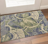 3' X 5' Blue Green And Beige Wool Tropical Botanical Hand Tufted Area Rug