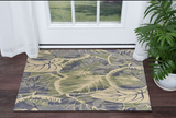 3' X 5' Blue Green And Beige Wool Tropical Botanical Hand Tufted Area Rug