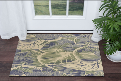 3' X 5' Blue Green And Beige Wool Tropical Botanical Hand Tufted Area Rug