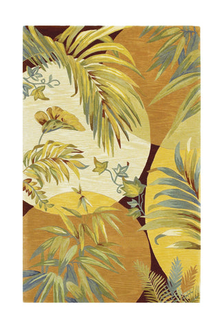 4' X 6' Coral Green And Ivory Wool Tropical Botanical Hand Tufted Area Rug