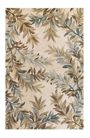 3' X 5' Ivory Brown And Blue Wool Botanical Leaves Hand Tufted Area Rug