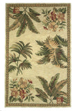 4' X 6' Ivory Green And Brown Genuine Wool Tropical Botanical Hand Tufted Area Rug