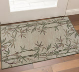 3' X 5' Ivory Green And Brown Wool Botanical Leaves Hand Tufted Area Rug