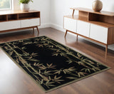 4' X 6' Black Green And Brown Wool Tropical Botanical Hand Tufted Area Rug