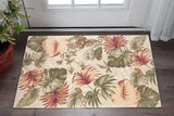 3' X 5' Beige Green And Pink Wool Botanical Leaves Hand Tufted Area Rug