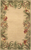 4' X 6' Beige Red And Green Wool Tropical Floral Hand Tufted Area Rug