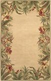 4' X 6' Beige Red And Green Wool Tropical Floral Hand Tufted Area Rug