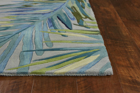 4' X 6' Gray And Blue Wool Tropical Botanical Hand Tufted Area Rug