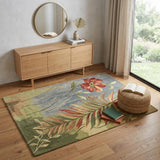 4' X 6' Blue And Green Wool Tropical Botanical Hand Tufted Area Rug