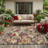 5' X 8' Taupe Floral Indoor Outdoor Area Rug