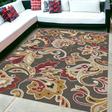 5' X 8' Taupe Floral Indoor Outdoor Area Rug
