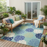 5' X 8' Turquoise Floral Handmade Indoor Outdoor Area Rug