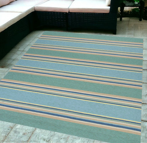 5' X 8' Blue Striped Indoor Outdoor Area Rug
