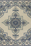 5' X 8' Ivory And Blue Damask Indoor Outdoor Area Rug