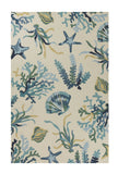 5' X 8' Ivory And Blue Floral Handmade Indoor Outdoor Area Rug
