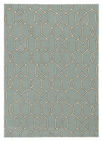 5' X 7' Green and Ivory Geometric Hand Hooked Area Rug