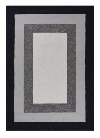 5' X 7' Ivory Charcoal and Taupe Geometric Hand Hooked Area Rug