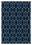 5' X 7' Navy Blue And Ivory Geometric Hand Hooked Area Rug