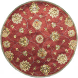 5' Sienna Gold And Green Wool Floral Vines Hand Tufted Round Rug
