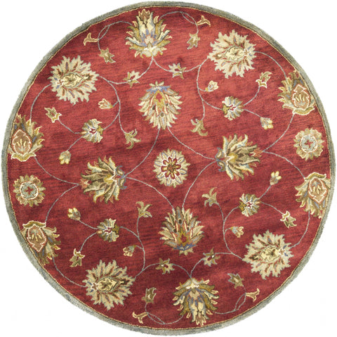 5' Sienna Gold And Green Wool Floral Vines Hand Tufted Round Rug