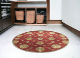 5' Sienna Gold And Green Wool Floral Vines Hand Tufted Round Rug