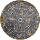 6' Dark Gray Green And Brown New Zealand Lambs Wool Floral Hand Tufted Round Rug