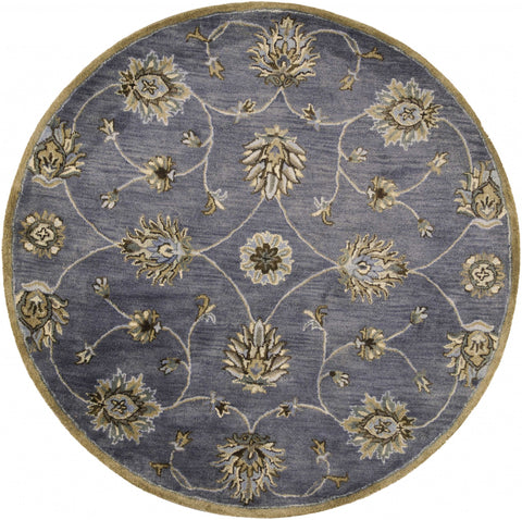 6' Dark Gray Green And Brown New Zealand Lambs Wool Floral Hand Tufted Round Rug