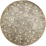 5' Gray Ivory And Brown Wool Floral Hand Tufted Round Rug