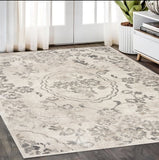 5' X 8' Gray And Tan Floral Distressed Area Rug