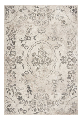 5' X 8' Gray And Tan Floral Distressed Area Rug