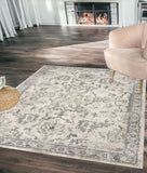 5' X 8' Ivory And Gray Floral Medallion Area Rug