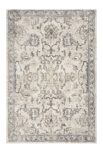 5' X 8' Ivory And Gray Floral Medallion Area Rug
