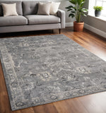 5' X 8' Gray And Light Gray Floral Medallion Area Rug
