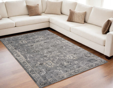 5' X 8' Gray And Light Gray Floral Area Rug