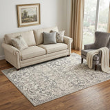 5' X 8' Ivory And Brown Floral Medallion Area Rug