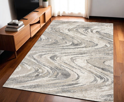5' X 8' Gray And Tan Abstract Area Rug