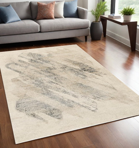 5' X 8' Ivory And Gray Abstract Area Rug