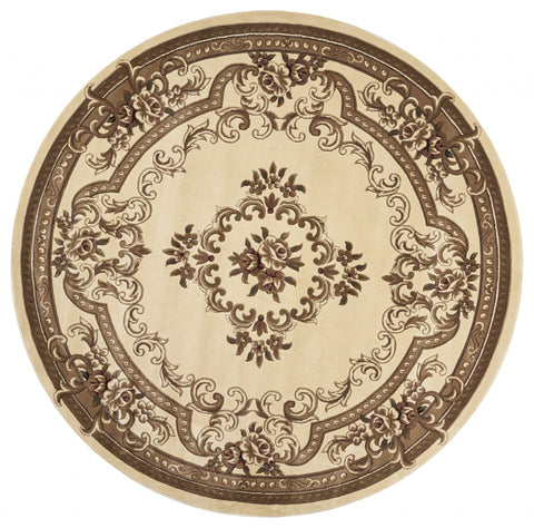 8' Ivory Round Floral Area Rug